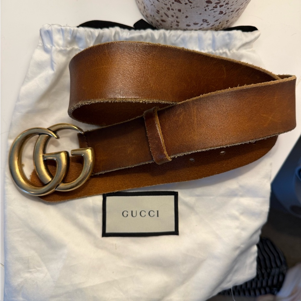 Gucci Brown Leather Belt with Gold GG Buckle